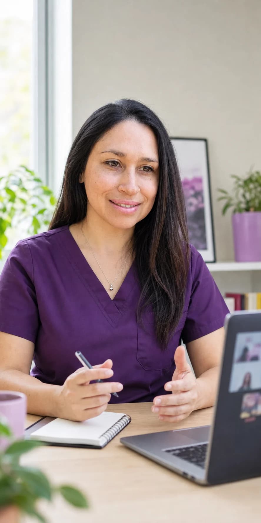 Dra. Natalia Araya realizando una consulta por telemedicina